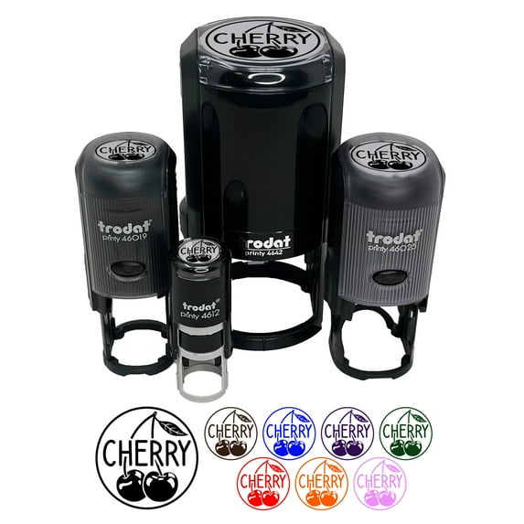 Cherry Image with Text Flavor Scent Self-Inking Rubber Stamp Ink Stamper - Lime Green Ink - Small 3/4 Inch