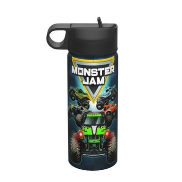 Bottle Monster Truck Jam Insulated Stainless Steel Wide Mouth Water Bottle With Straw, 18oz Portable Leak Proof Drinking Bottle For Outdoor Office Travel School