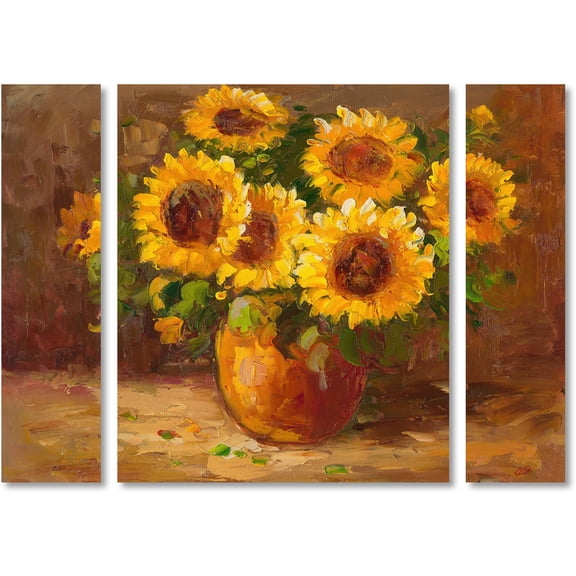 Trademark Fine Art "Sunflowers Still Life" Canvas Art by Masters Fine Art Three Panel Set