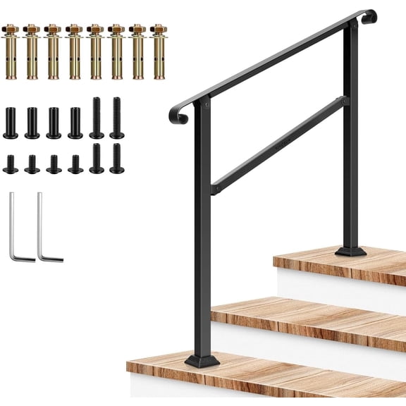 VIVOSUN Outdoor Handrail, 3 Step Stair Handrail, 40" x 36" Fits 1 to 3 Steps, Wrought Mattle Iron Stair Railing with Curved Ends for Concrete Steps, Porch Steps, One-Step Assembly, Black
