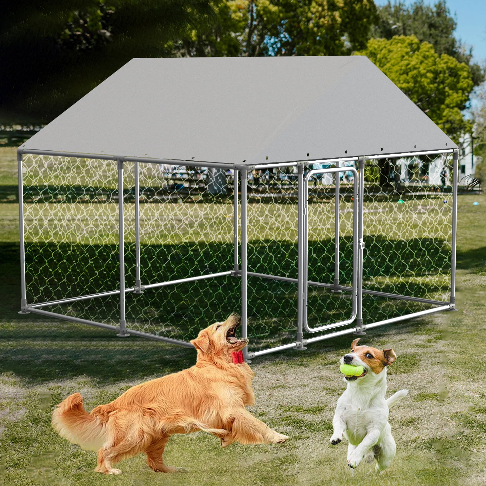 LOUAORIS 7.5'x7.5' Large Outdoor Dog Kennel with Roof,Large Dog Run Enclosure,Heavy Duty Outside Dog Kennel House, Waterproof UV-Resistant Cover and Secure Lock