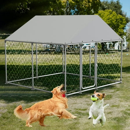 LOUAORIS 90"x 90" Outdoor Dog Enclosure Heavy Duty Dog Kennel House Mesh Dog Big Cage Pet Kennel Steel Fence with Secure Lock
