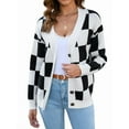 thumbnail image 3 of Women Fall Button Down Long Sleeve Cardigan Open Front Ribbed Knit Oversized Cardigan Sweaters Black XL, 3 of 9