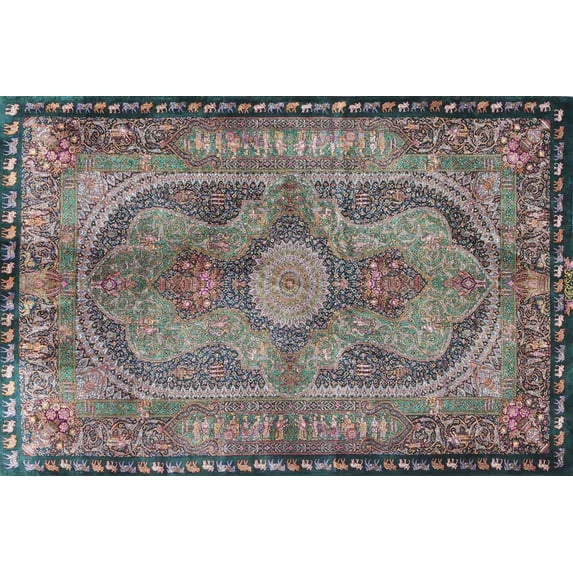 Ahgly Company Indoor Rectangle Traditional Purple Medallion Area Rugs, 8' x 12'