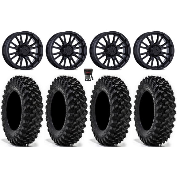 MSA ThunderLips 14" Wheels Black 28" Warrior XT Tires Can-Am Commander Maverick Renegade Outlander Defender