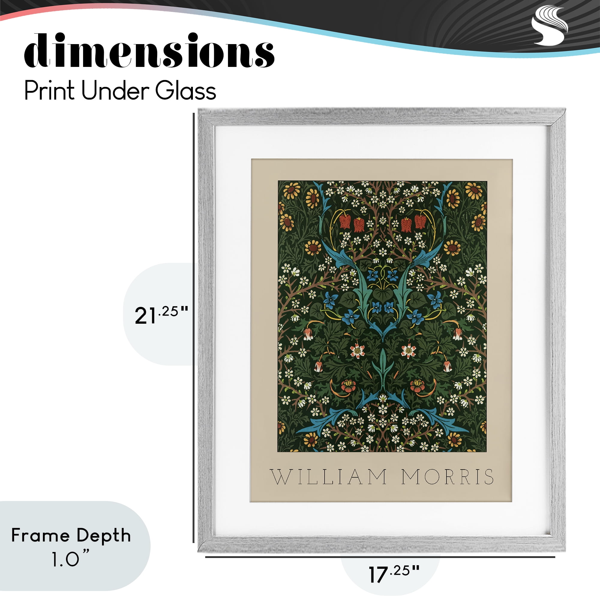 Stupell Industries Ornate Botanicals William Morris Gray Framed Print Under Glass, design by Lil' Rue