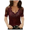 thumbnail image 2 of OKBOP Cami Tank Tops for Women,Fashion Sexy Lace Hot Drill V-Neck Solid Color Short-Sleeved Blouse Long Sleeve Undershirt for Women, 2 of 3
