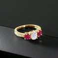 thumbnail image 3 of Gem Stone King 18K Yellow Gold Plated Silver Red Ruby Ring Set with Moissanite (2.12 Cttw) (Size 8), 3 of 4