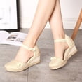 thumbnail image 4 of Modisza Closed Toe Wedge Sandals for Women Elastic Ankle Strap Platform Espadrilles Low Heel Walking Shoes for Summer Outdoor Beige 4.5, 4 of 7