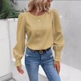 thumbnail image 2 of VISALY Lightweight Dressy Casual Blouses Long Sleeve Crewneck Pullover Tops Trendy Puff Sleeve Plain Tops Fitted Shirts Cute Shirts Casual Wrinkle Free Blouses Fashion Spring Fall Outfits Yellow Xl, 2 of 5