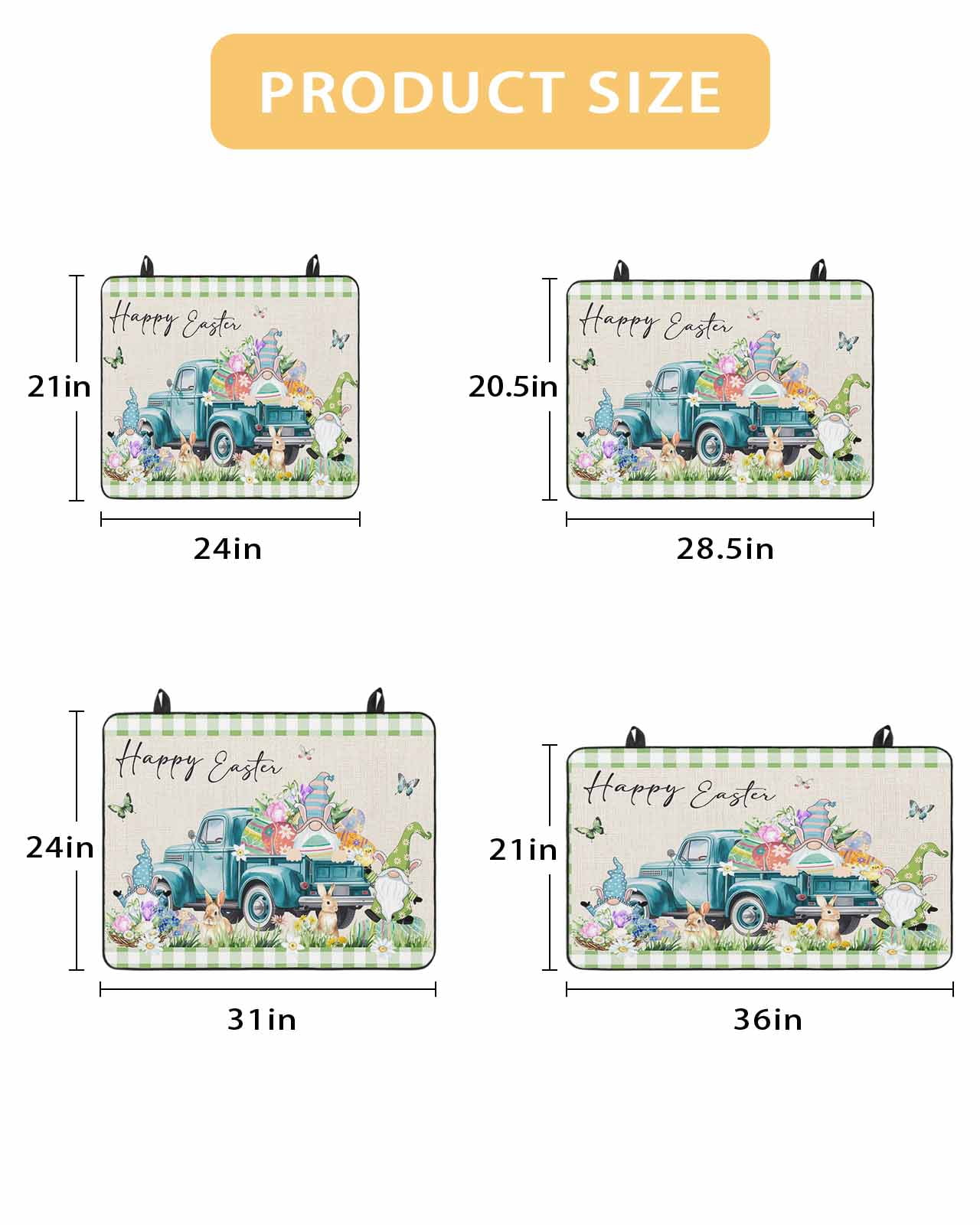 Large Induction Cooktop Protector Mat Easter Stove Top Covers for Electric Stove, Green Plaid Blue Truck Eggs Bunny Rustic Decorative Stove Burner Cover Mats, Glass Top Stove Cover