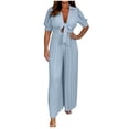 thumbnail image 2 of Women's Dressy Jumpsuits Fashionable Women's Casual Solid Color Short Sleeved Tie Loose Jumpsuit,Jumpsuit Womens Pants Casual Dress Pants Women, 2 of 6