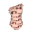 thumbnail image 4 of Yiaed Dachshund Couple Print Women One Piece Swimsuits Tummy Control One Shoulder Bathing Suits Pattern Ruffle Swimwear-Large, 4 of 8