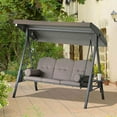 thumbnail image 3 of Yardi Yarda 3-Seat Patio Swing Chair, Outdoor Swing Glider with Adjustable Canopy, Removable Cushions, Pillows, Side Trays, Perfect for Garden, Poolside, Backyard, Outdoor Seating, Brown, 3 of 11