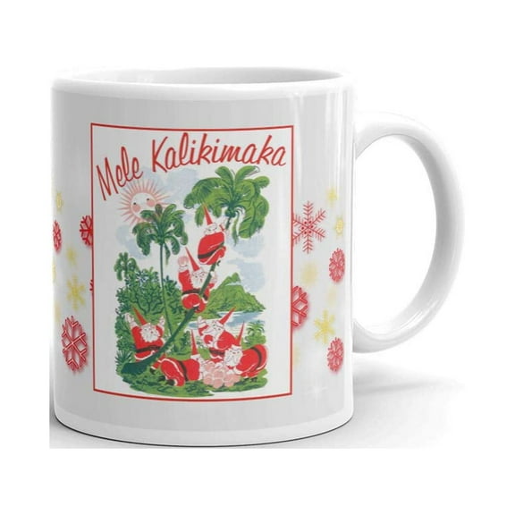 Mele Kalikimaka Hawaiian Santa Ugly Christmas Palm Tree Coffee Tea Ceramic Mug Office Work Cup Gift 11 oz
