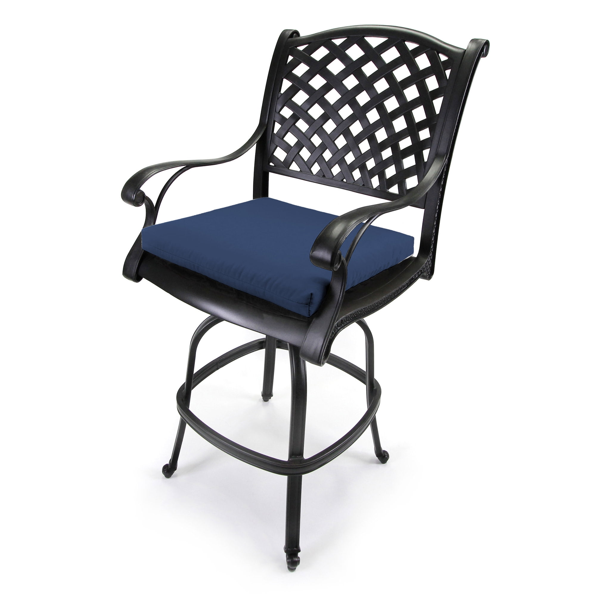 Jordan Manufacturing Sunbrella 17" x 19" Canvas Navy Solid Rectangular Outdoor Chair Pad Seat Cushion with Ties (2 Pack)