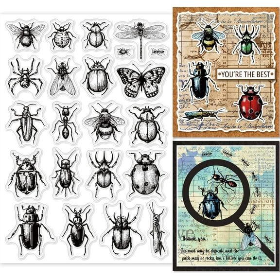 Insect Clear Stamps Silicone Clear Stamps Specimen Stamp Set for Paper Crafting Handmade Halloween Decoration DIY Scrapbook DIY