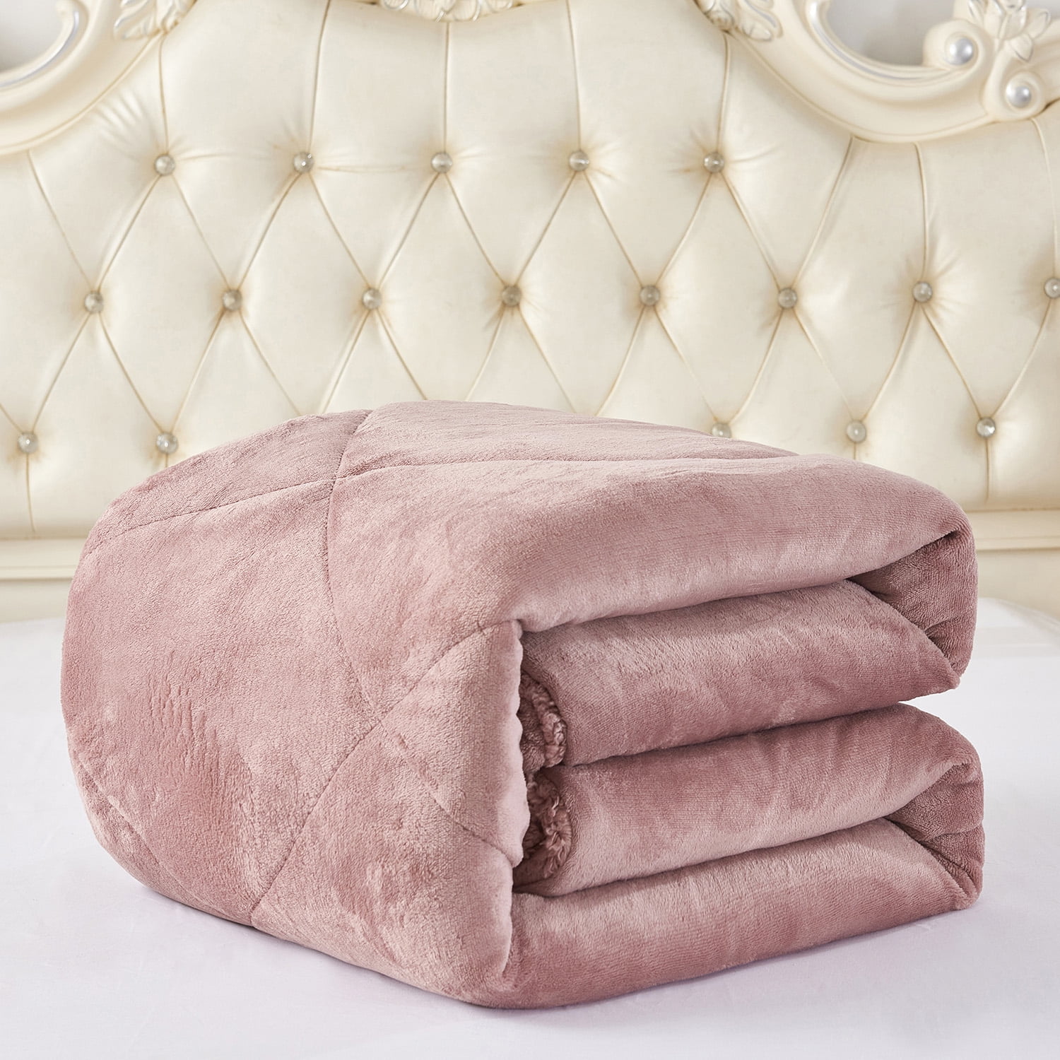 JML Sherpa Fleece Bed Blankets, Woodrose Thick Warm Borrego King Blanket for Bed, 79"x91"