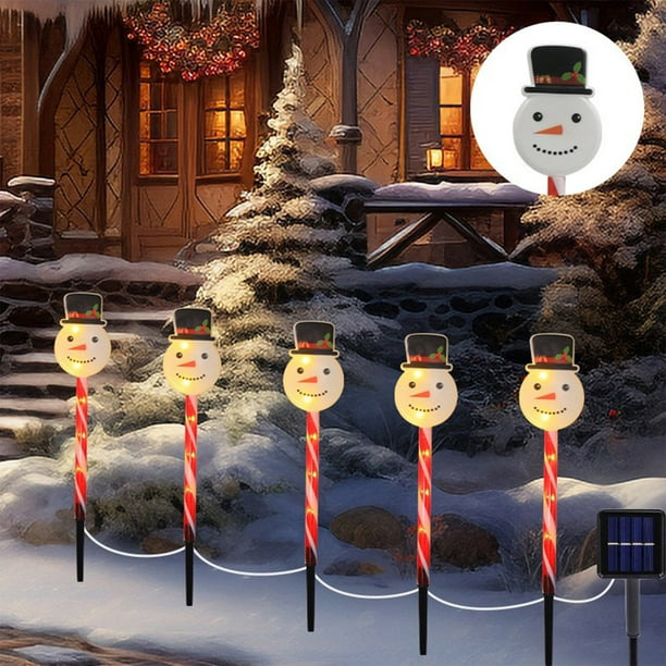 Decoración navideña, luces solares LED navideñas, trineo de Papá Noel, muñeco de nieve, caja de regalo, modelado, modo de color cálido, luces solares de tierra, decoración para patio y jardín al aire