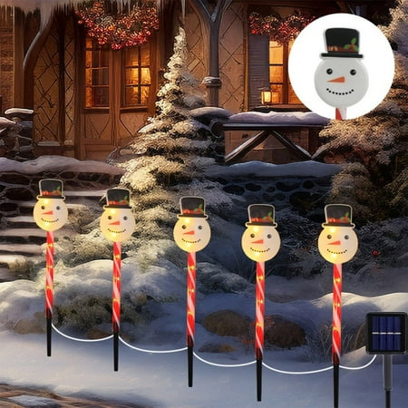 LED Christmas Solar Lights Santa Sleigh Snowman Gift Box Modeling Warm Color Mode Solar Ground Lights Holiday Outdoor Garden Patio Decoration One Tow Five
