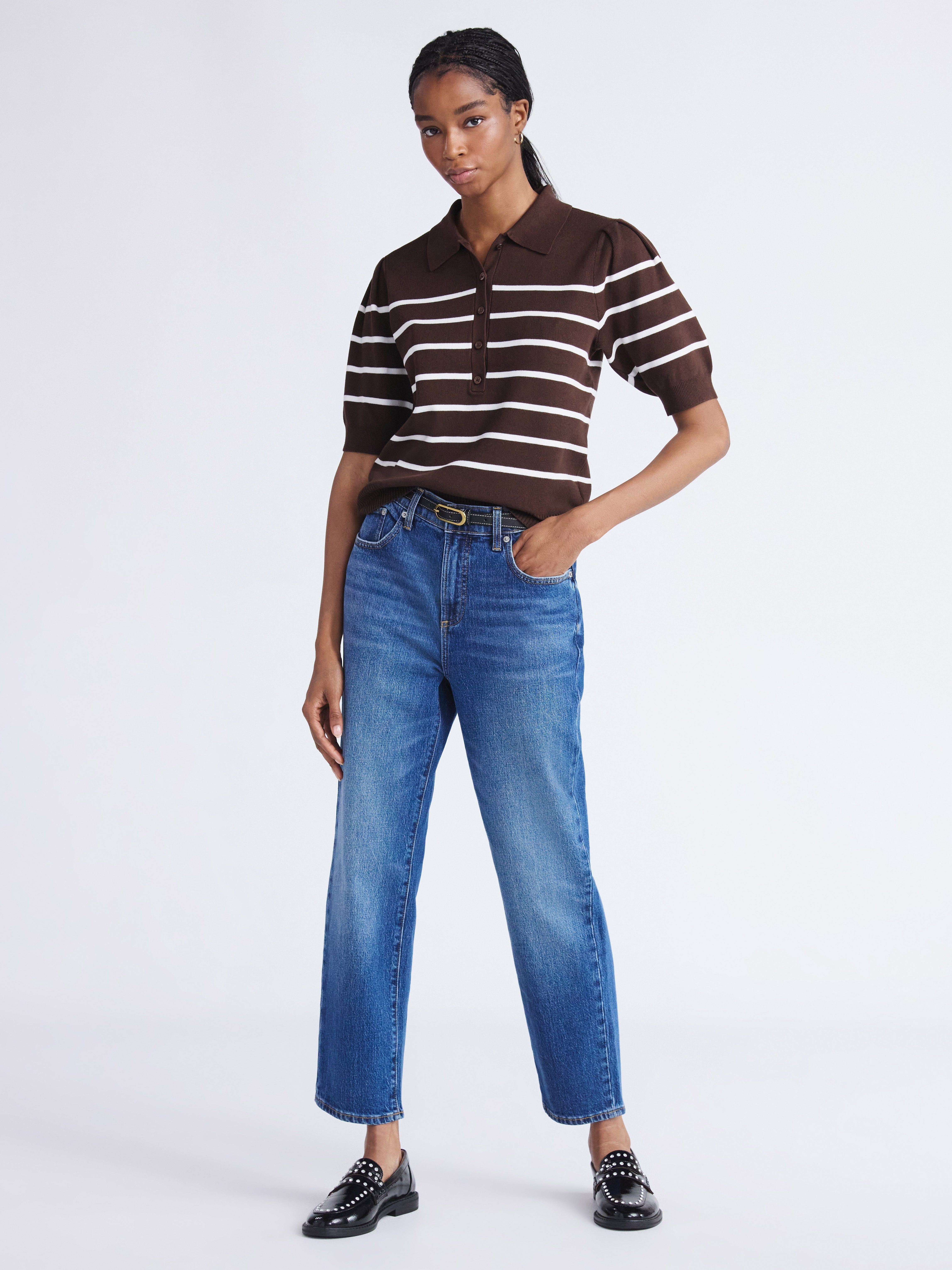 Free Assembly Women's and Women's Plus Collared Sweater Tee with Puff Sleeves, Lightweight, Sizes XS-4X