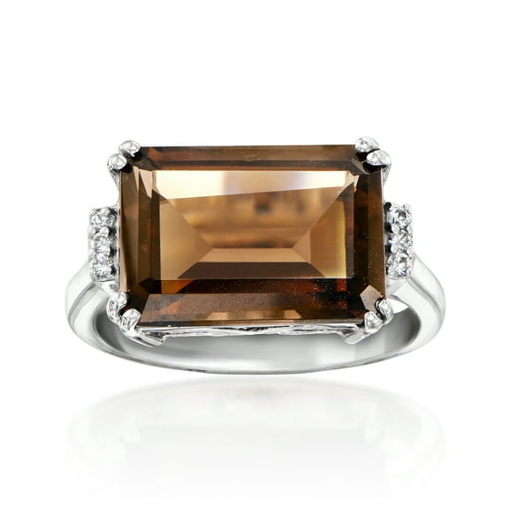 Ross-Simons 6.00 Carat Smoky Quartz Ring With White Zircons in Sterling Silver, Women's, Adult