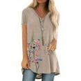 thumbnail image 3 of T-Shirt Col en V Manches Courtes Blouse Femme Imprimé Haut d'Été, Abricot, TG, 3 of 5