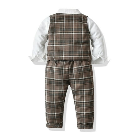 

dmqupv Toddler Boys Long Sleeve T Shirt Tops Plaid Vest Coat Pants Child Kids Gentleman Outfits Winter Jackets For Girls ClothingBrown 5-6 Years