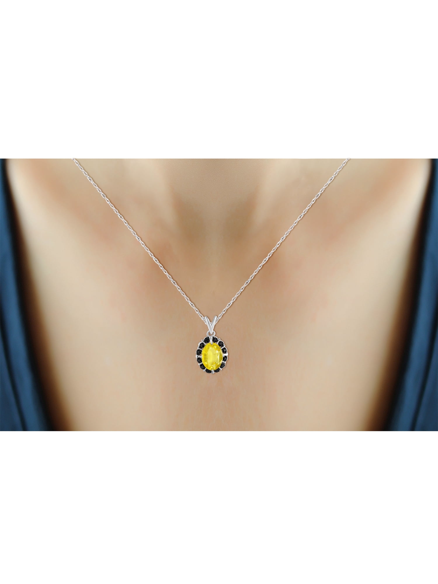 JewelersClub Silver Necklaces for Women –Silver Necklace for Women .925 Sterling Silver – Yellow Sapphire Necklace Centerpiece, Black Diamond Accents – Hypoallergenic Pendant