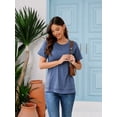 thumbnail image 4 of SHIBEVER Women T-Shirts Summer Short Sleeve Tops Casual Loose Tunic Tops Side Split Ladies Comfortable Crewneck Tops Blouse Dark Blue S, 4 of 9