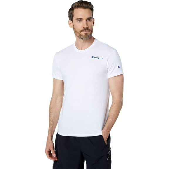 Champion Men's Powerblend Graphic Tee, White Small Script, Large