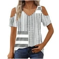 thumbnail image 4 of Shirts for Women Short Sleeved V-Neck Off Shoulder Printing Blouses Gray S, 4 of 6