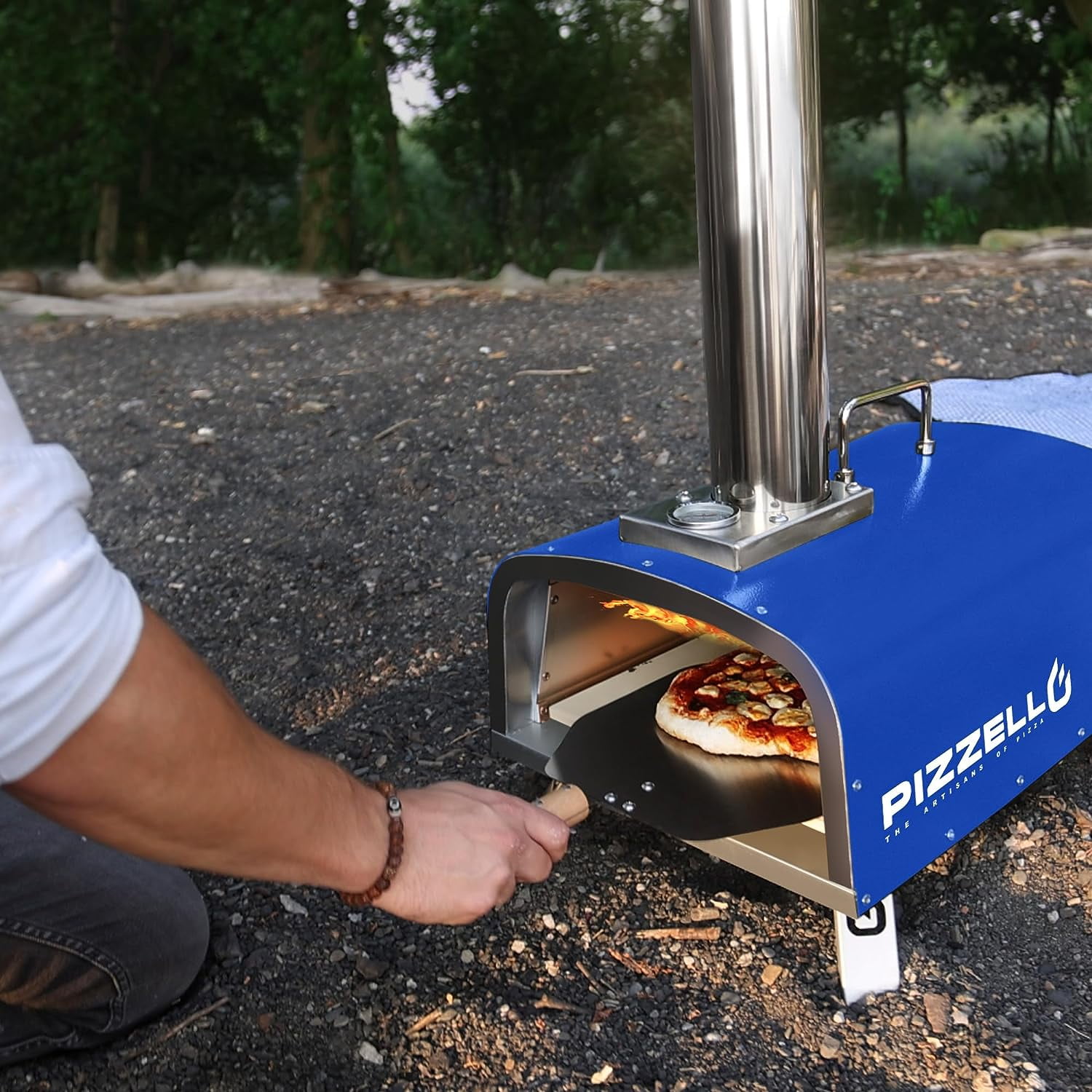 PIZZELLO Outdoor Propane Pizza Oven Gas Wood 12 Pizza Maker Stove with Gas  Burner, Thermometer, Wood Tray, Pizza Stone, Pizza Peel, Carry Bag, Blue -  Walmart.com