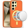 thumbnail image 2 of For Samsung Galaxy S24 5G Ultimate PU Leather Hybrid with MagSafe Compatible Bumper Hard PC Gold Frame Protection Cover ,Xpm Phone Case [ Orange ], 2 of 10