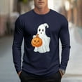 thumbnail image 2 of YOIAVAIOY Mens Halloween Long Sleeve Shirt Novelty Ghost Letter Print T Shirts Big and Tall Casual Holiday Pullover Tops Navy XXXXXL, 2 of 6