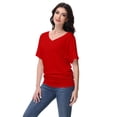 thumbnail image 4 of Womens Solid Short Sleeve V-Neck Boat Neck Dolman Top with Side Shirring Drape Tunic, 4 of 6
