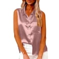 thumbnail image 2 of Bovxnpu Satin Blouses Button Down Shirts Sleeveless Business Casual Tops Crew Neck Satin Plus Size Summer Tops (Women's or Women's Plus), 2 of 7