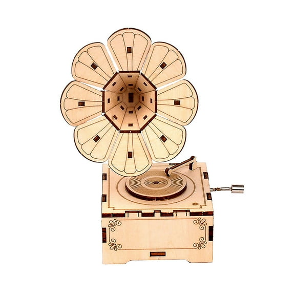 WHAMVOX Christmas DIY Music Box for Kids Made of Synthetic Materials Beige Color Gramophone Shape