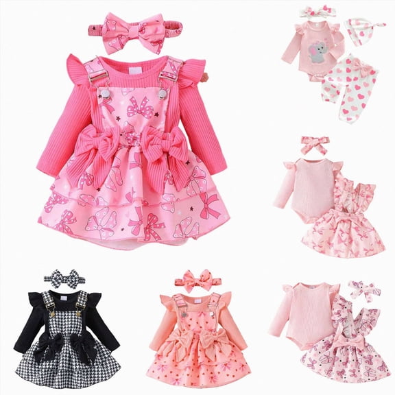 CAUYDY Little Baby Girl Clothing Newborn Ruffle Sleeve Romper Cute Sets 0 3 6 9 12 18 Months Toddler Photography Outfits Kids Suit Shower Christmas Gift Hot Pink Sizes 6-12 Months