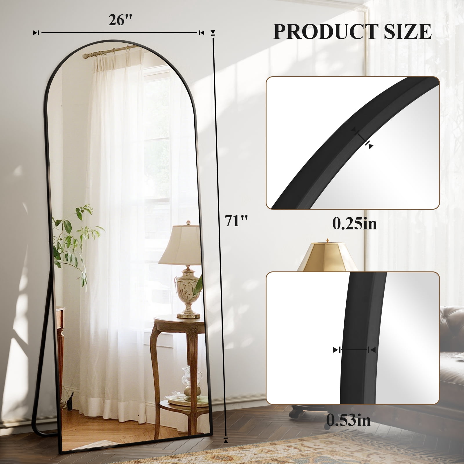 AUROMIR 71"x26" Arched Full Length Mirror Floor Mirror Full Body Standing Mirror, Black