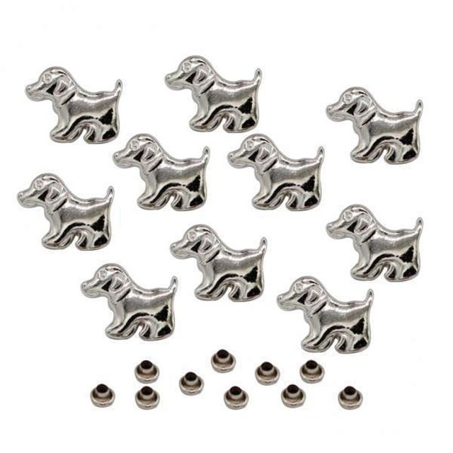 2x10 Piezas de Remaches de Aleación Plateada con Patrones de Perros DIY para Accesorios de Costura 4 piezas
