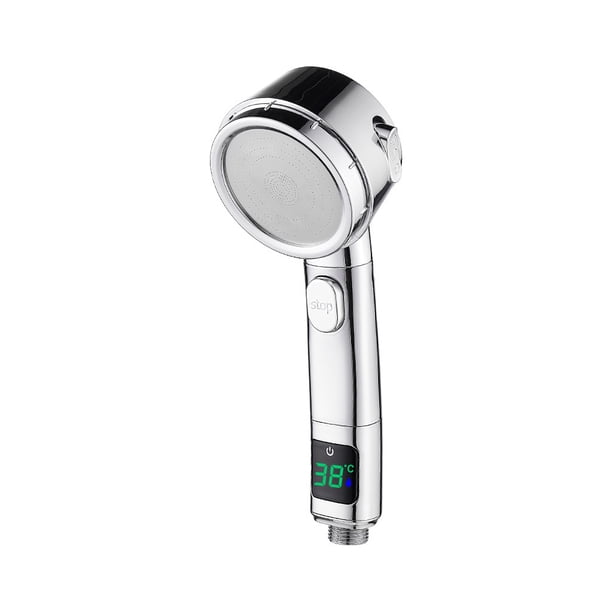 Cabezal de ducha de mano Cabezal de ducha de plástico ajustable que ahorra agua Aumento de presión Cabezal de pulverización de 20 mm, plateado seitruly HA005313-02