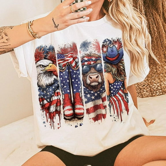 Cowgirl 4th of July T-Shirt, Western USA Independence Day Shirt, Patriotic Western Shirt, Memorial Day Coquette Tee