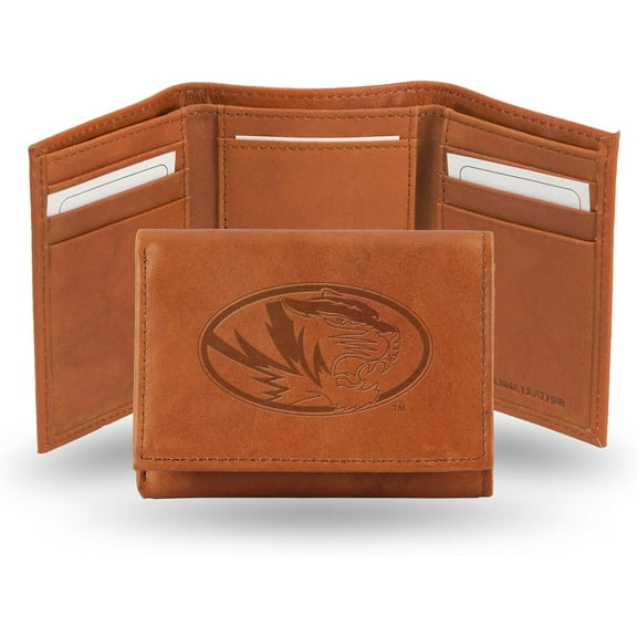 Missouri-Mizzou-Tiger's Brown Leather Embossed Trifold Wallet