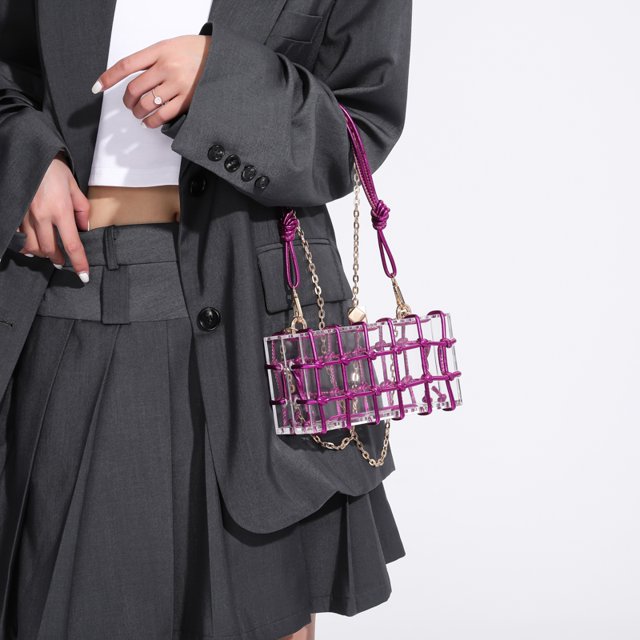 Bolso de asas de cadena de viajero transparente a la moda tejida acrílica femenina (1863)
