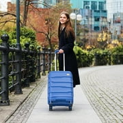20 Inch Carry On Luggage, Airline Approved Hard Shell Suitcase with TSA Lock, Lightweight PP Material, Blue
