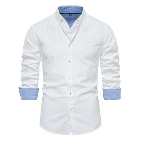 

KDJ Mens Autumn Cotton Oxford Shirts Long Sleeve Button Social Business Casual Tops