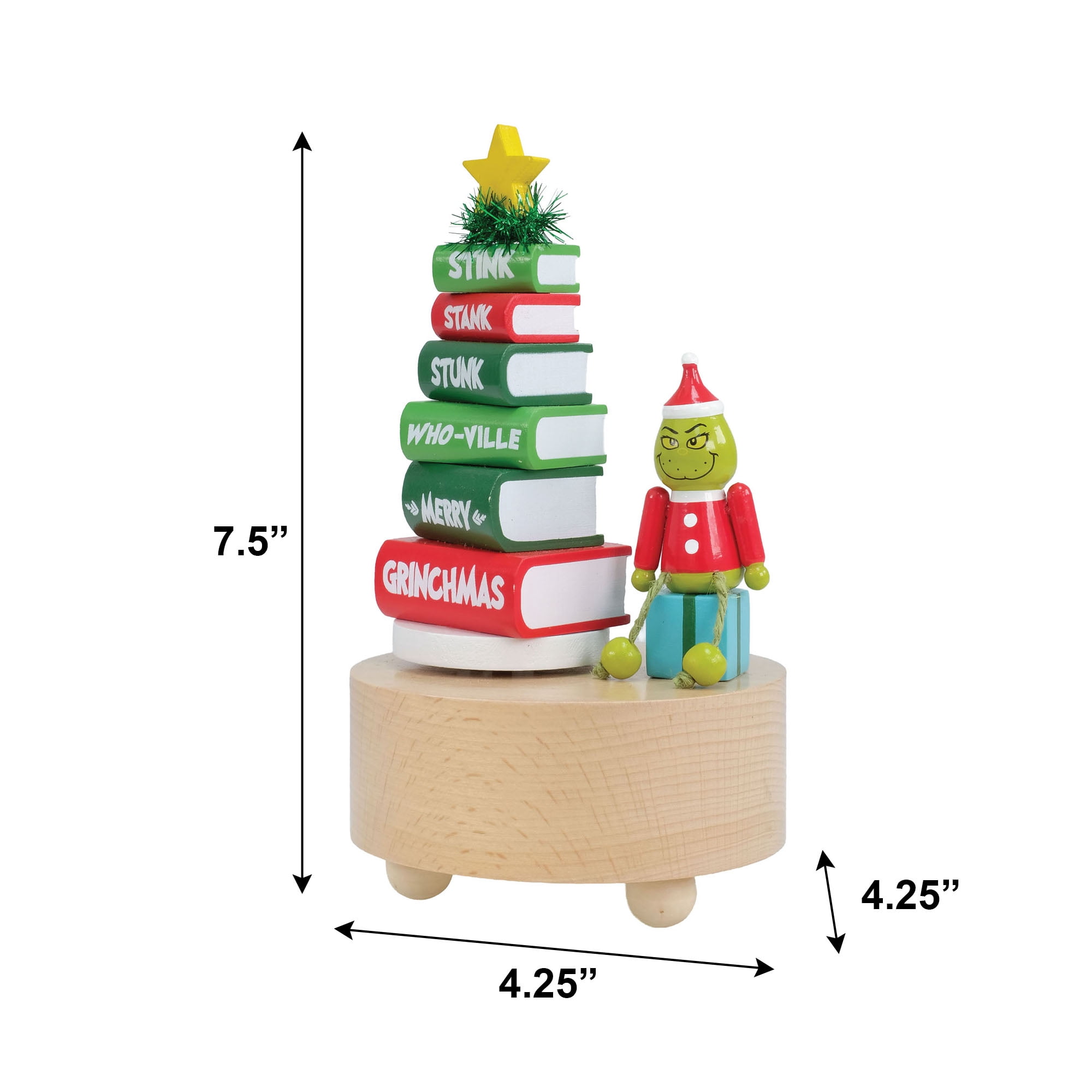 Grinch Musical Rotating Wood Tabletop Decoration – Book Stack Christmas Display