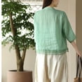 thumbnail image 4 of Nfurl Women's Linen Tops Elegant Embroidered Print Button Down Linen Shirts Casual 3/4 Sleeve Summer Tops Green XXXL, 4 of 4