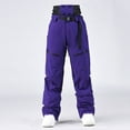 thumbnail image 2 of Ski Bib Pants Men's and Women's Snowboard Winter Windproof Warm Denim Ski Pants Jumpsuit Ski Pants Light Purple, 2 of 5
